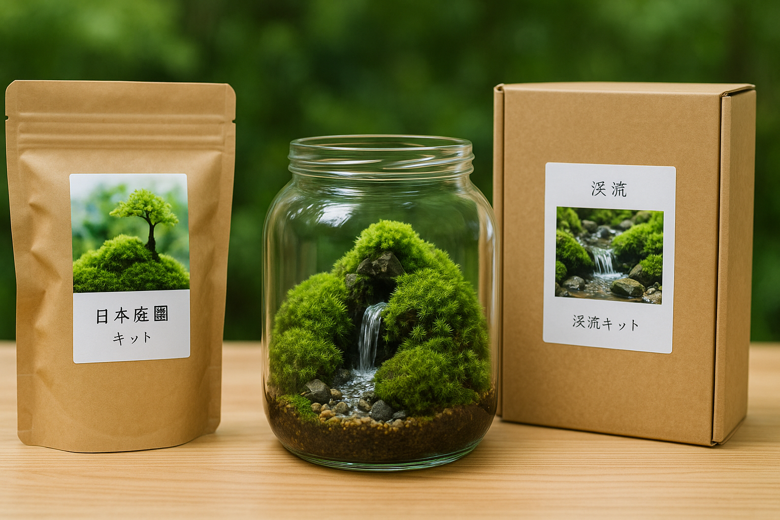 Image of Comparison of Moss Terrarium Kits with Waterfalls