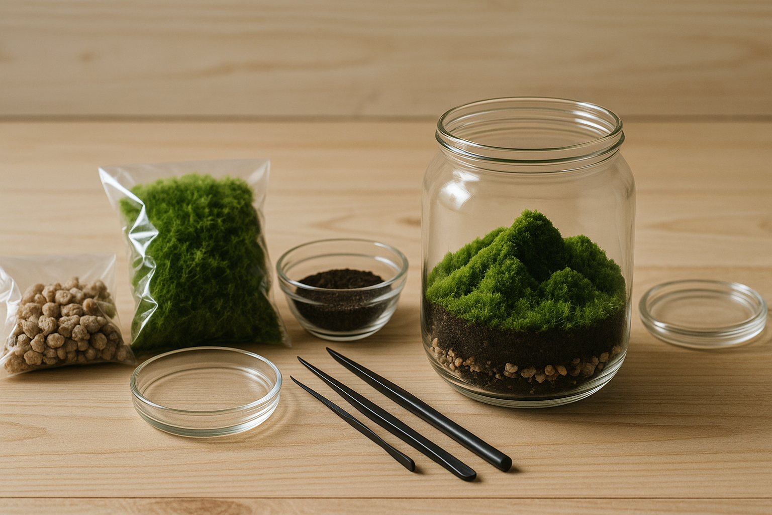 山の稜線を再現した苔テラリウムの作り方のイメージ