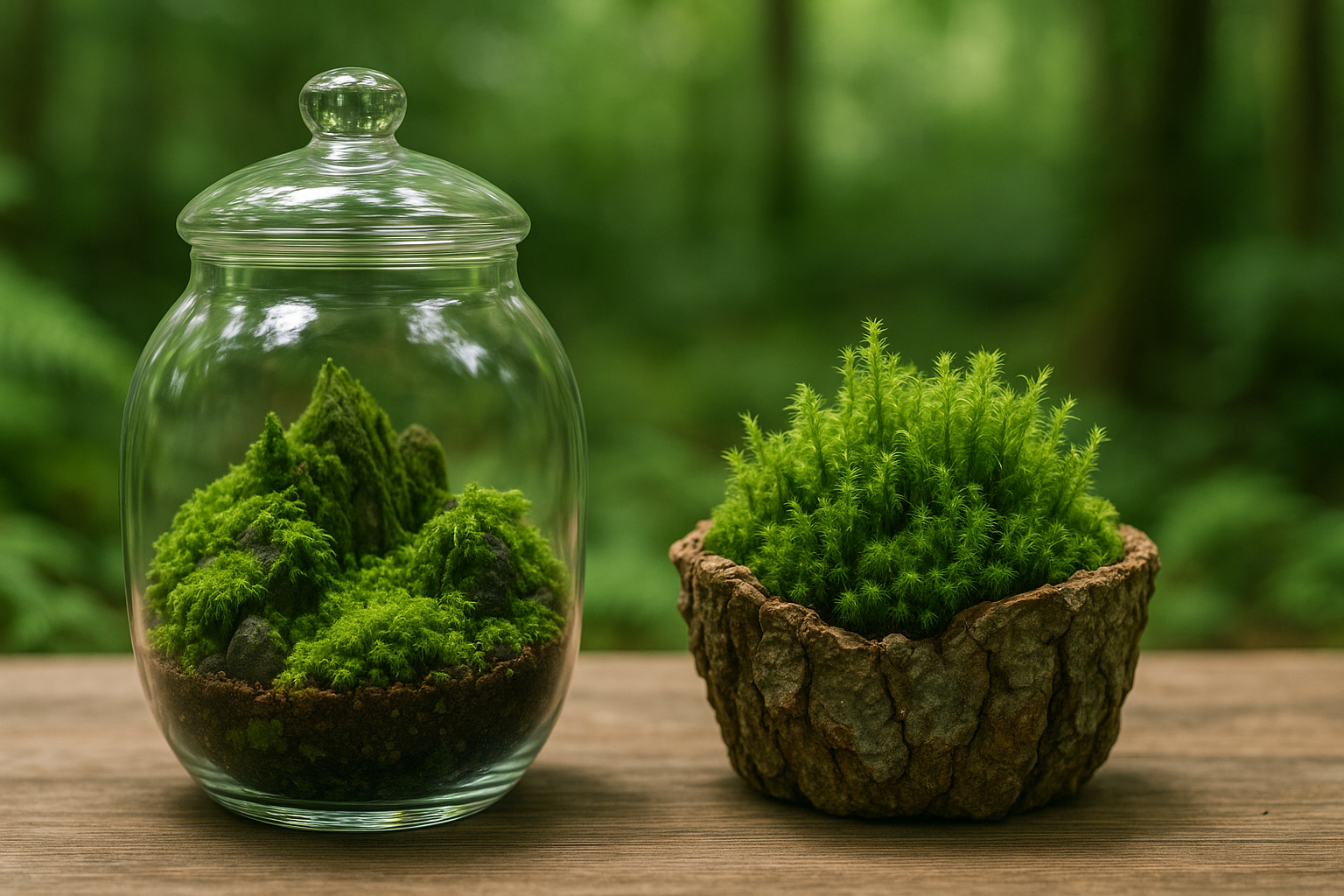 森の苔テラリウム vs 自然の苔容器のイメージ